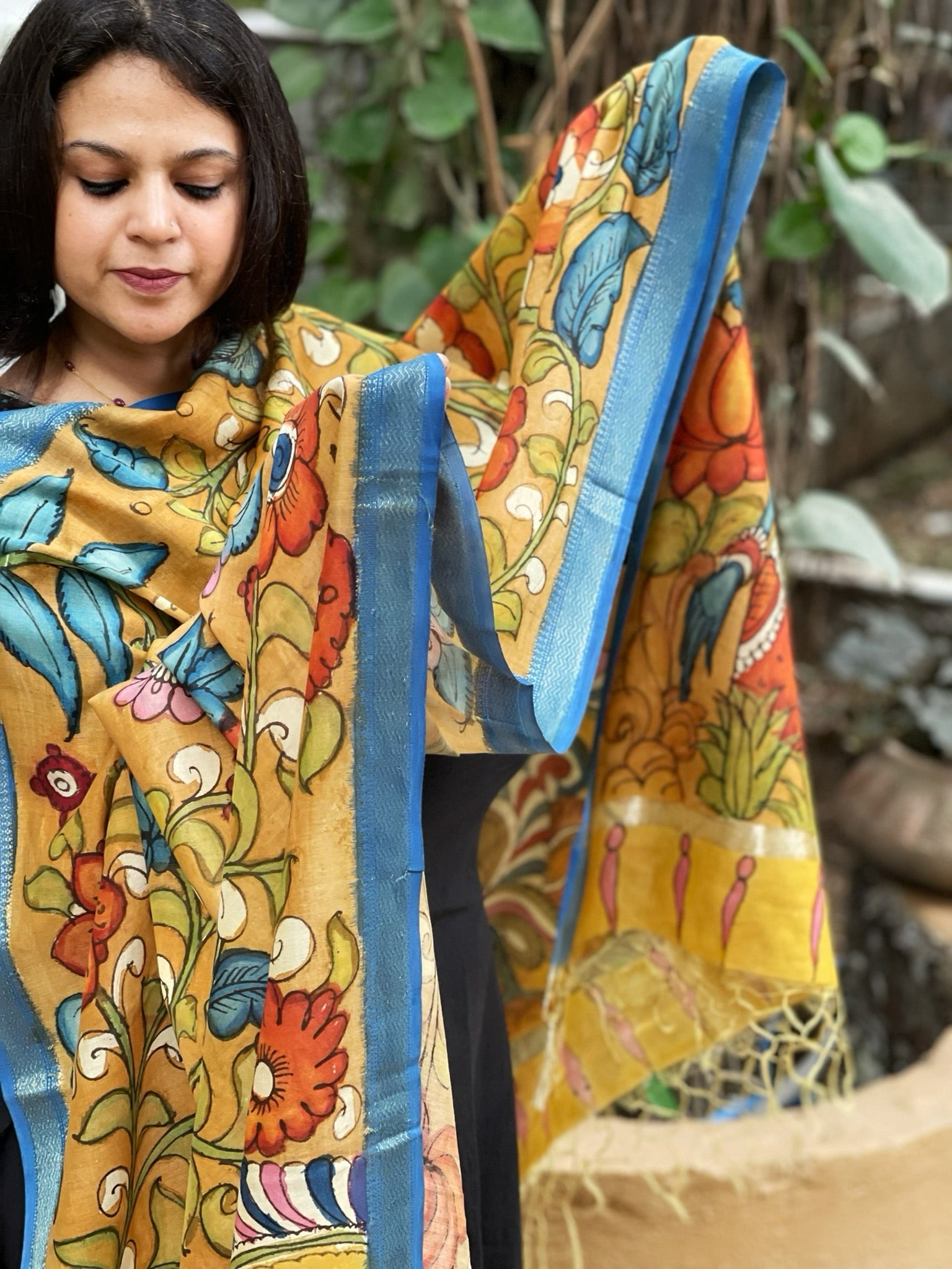 Handpainted Kalamkari Dupatta in Chanderi Silk - Masakalee