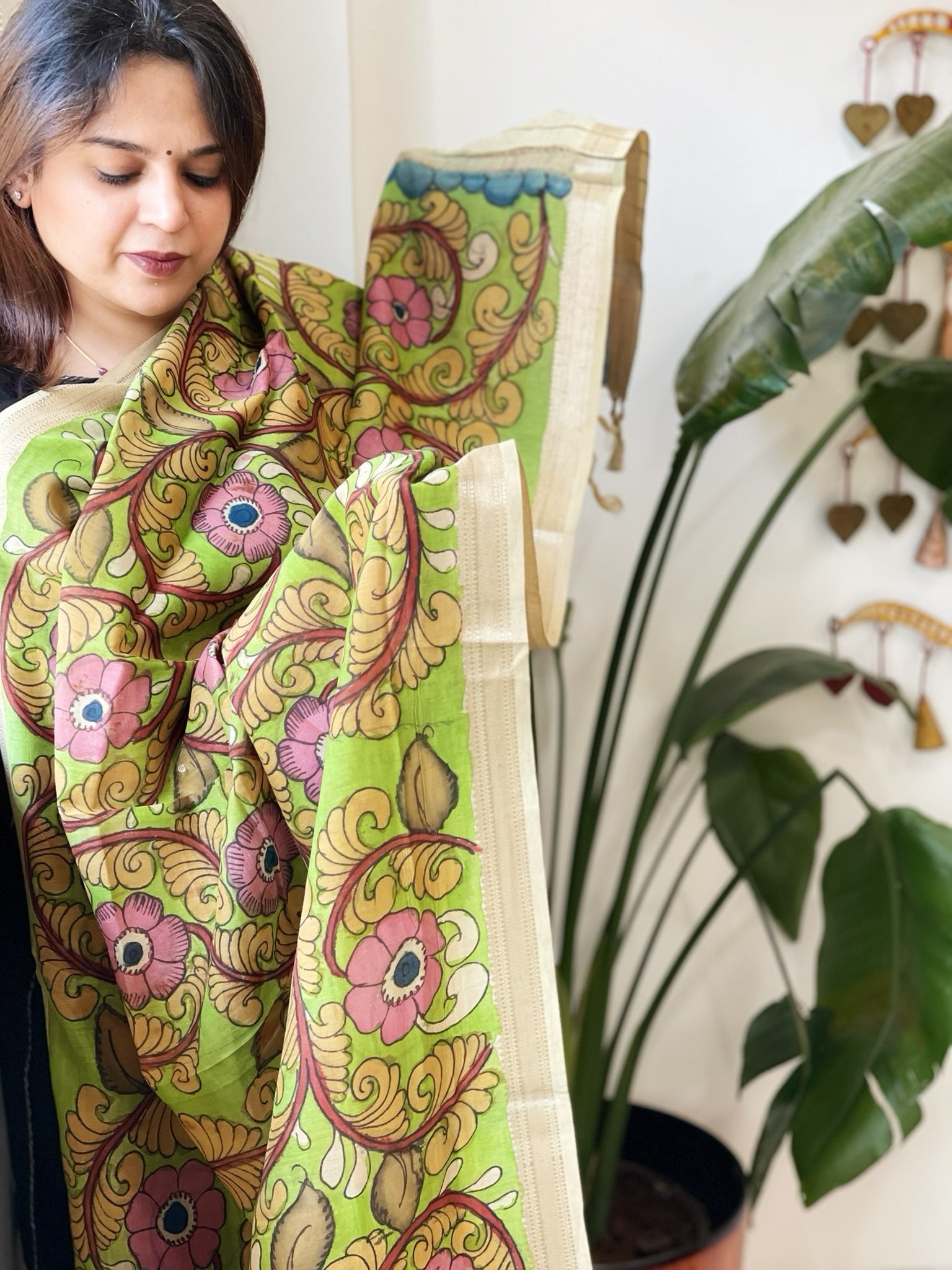Handpainted Kalamkari Dupatta in Chanderi Silk - Masakalee