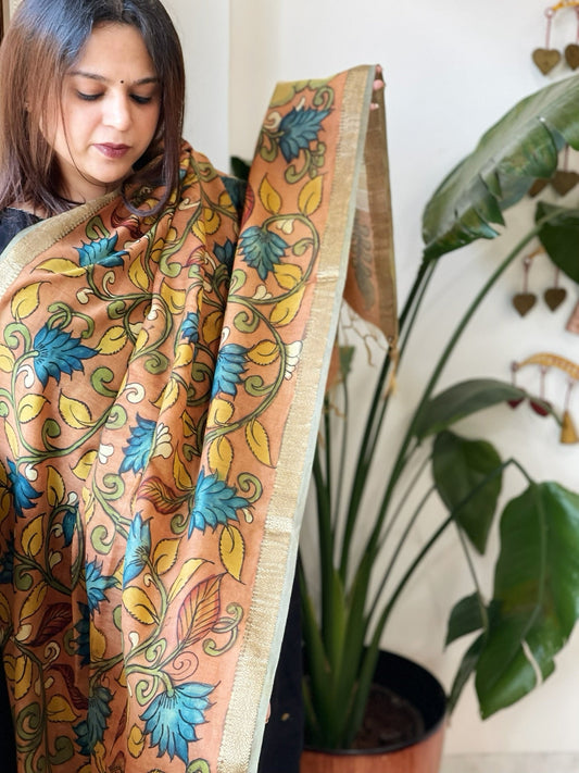 Handpainted Kalamkari Dupatta in Chanderi Silk - Masakalee