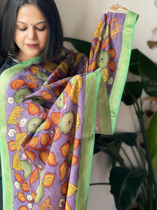 Handpainted Kalamkari Dupatta in Chanderi Silk - Masakalee