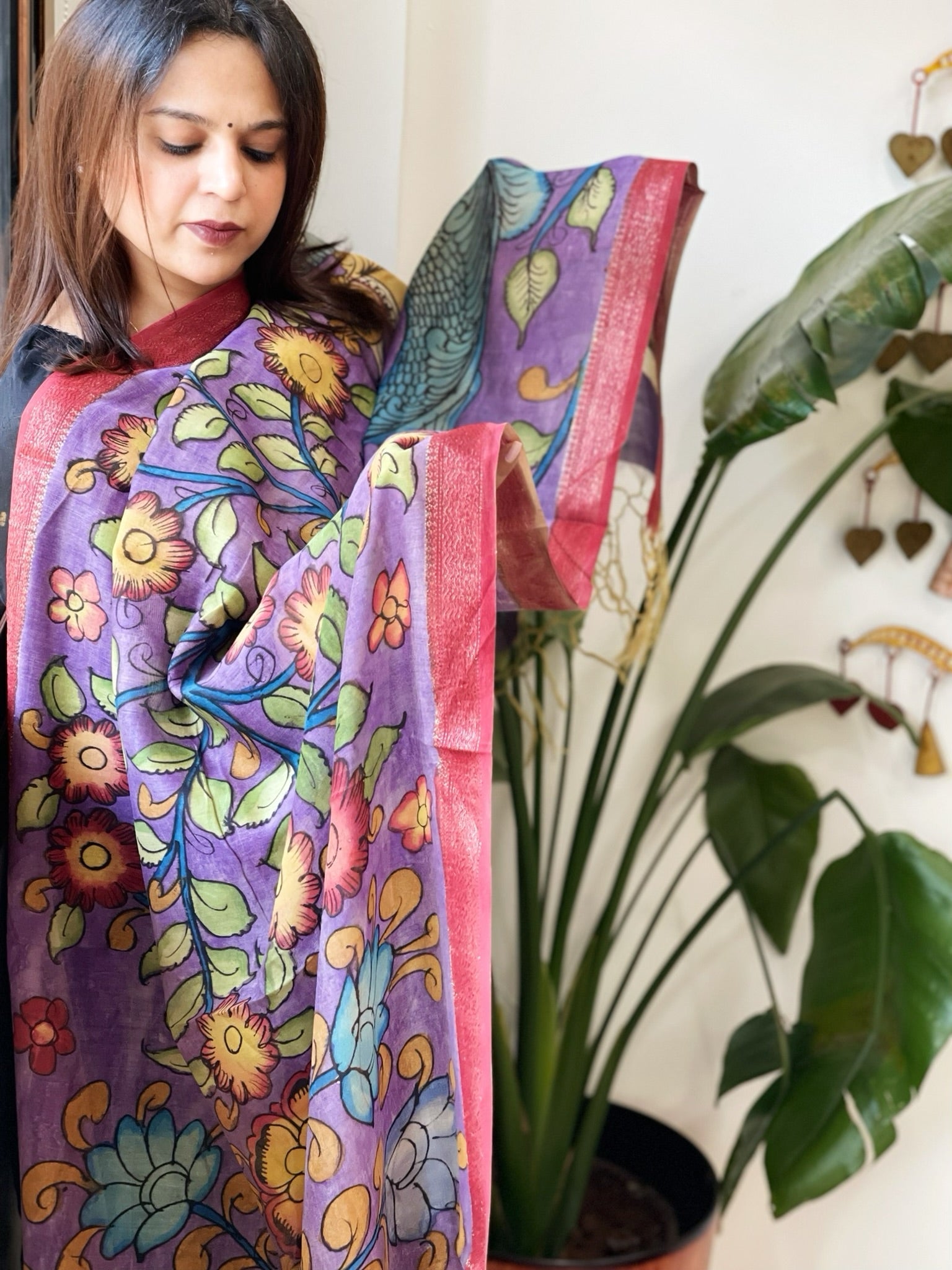 Handpainted Kalamkari Dupatta in Chanderi Silk - Masakalee
