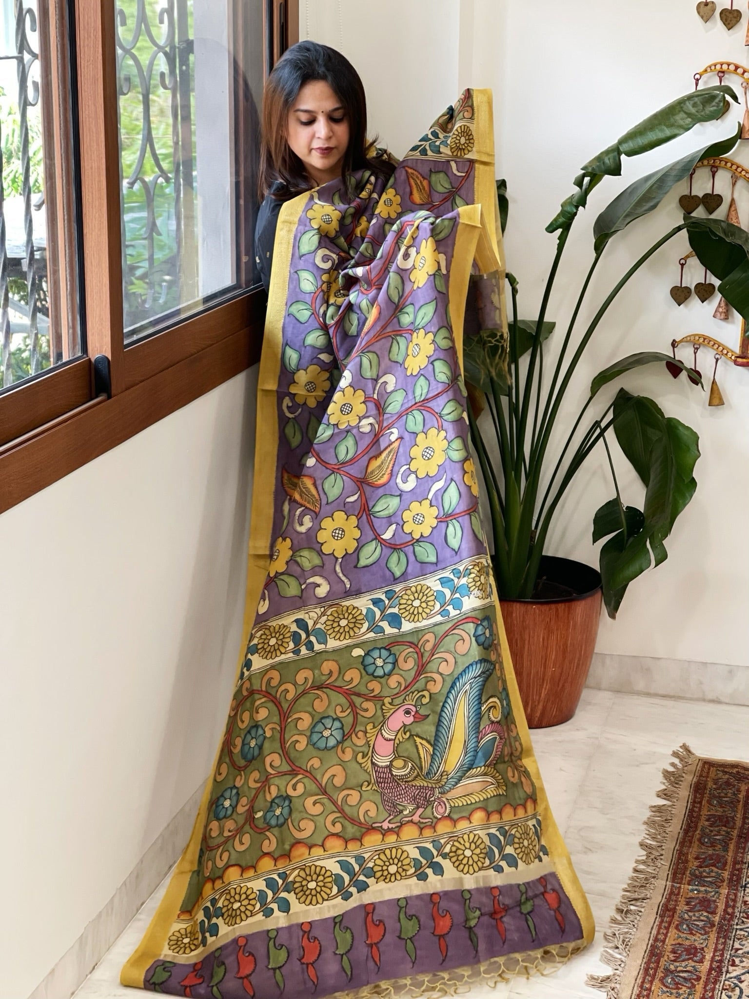 Handpainted Kalamkari Dupatta in Chanderi Silk - Masakalee