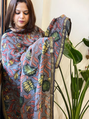 Handpainted Kalamkari Dupatta in Chanderi Silk - Masakalee
