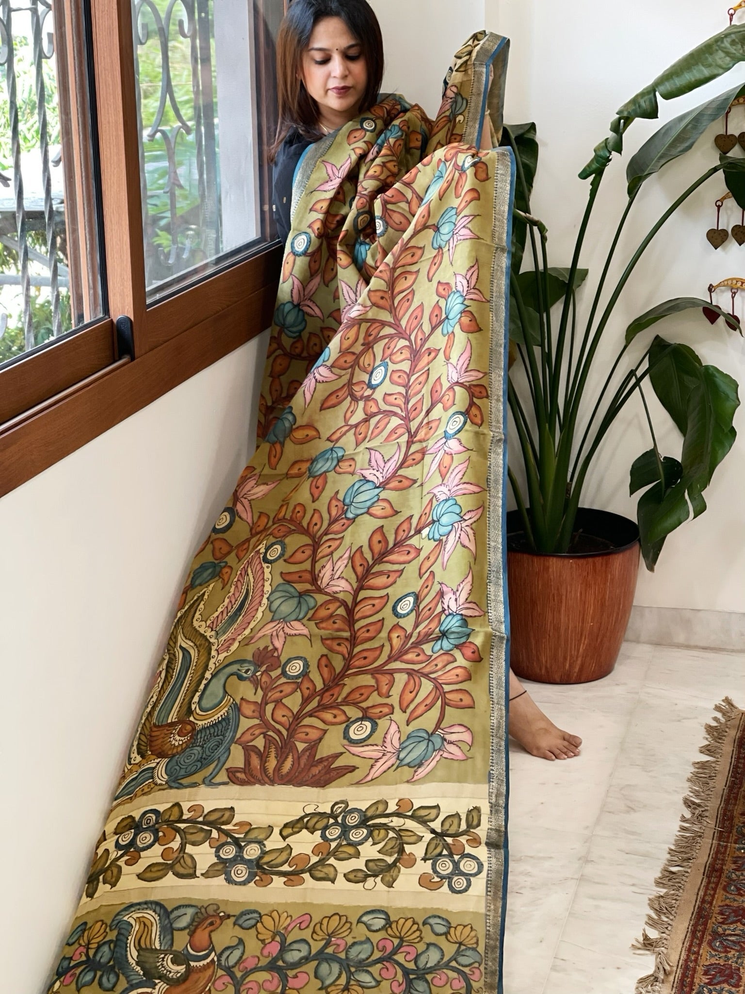 Handpainted Kalamkari Dupatta in Chanderi Silk - Masakalee