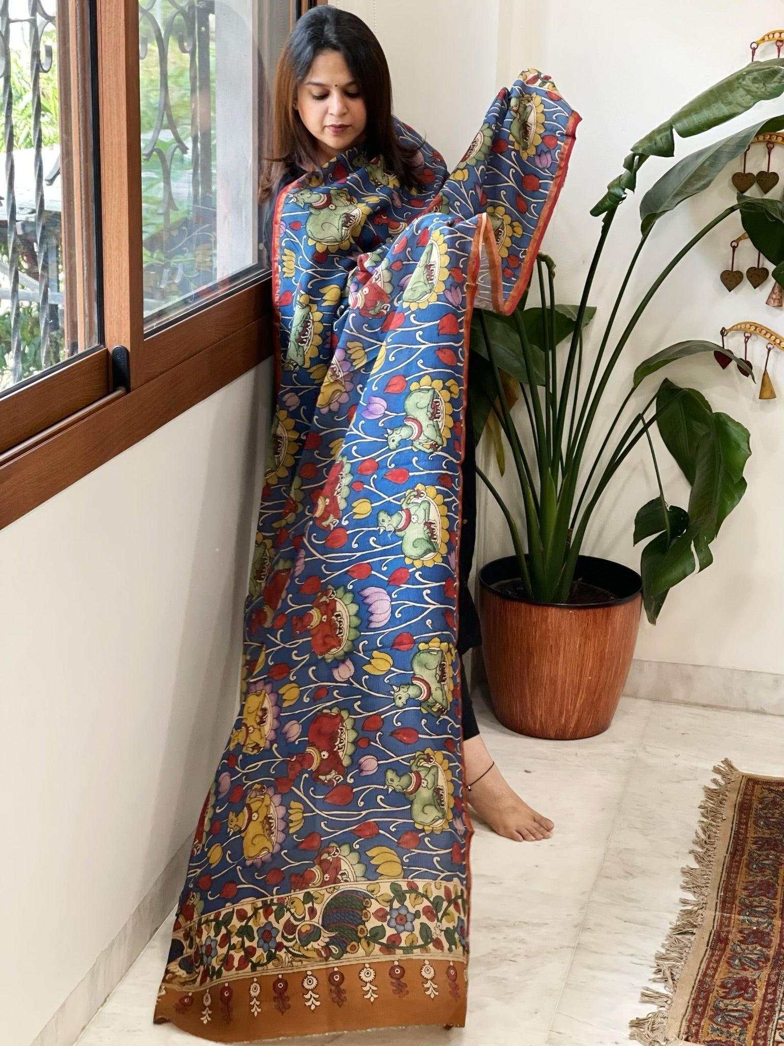 Handpainted Kalamkari Dupatta in Chanderi Silk - Masakalee