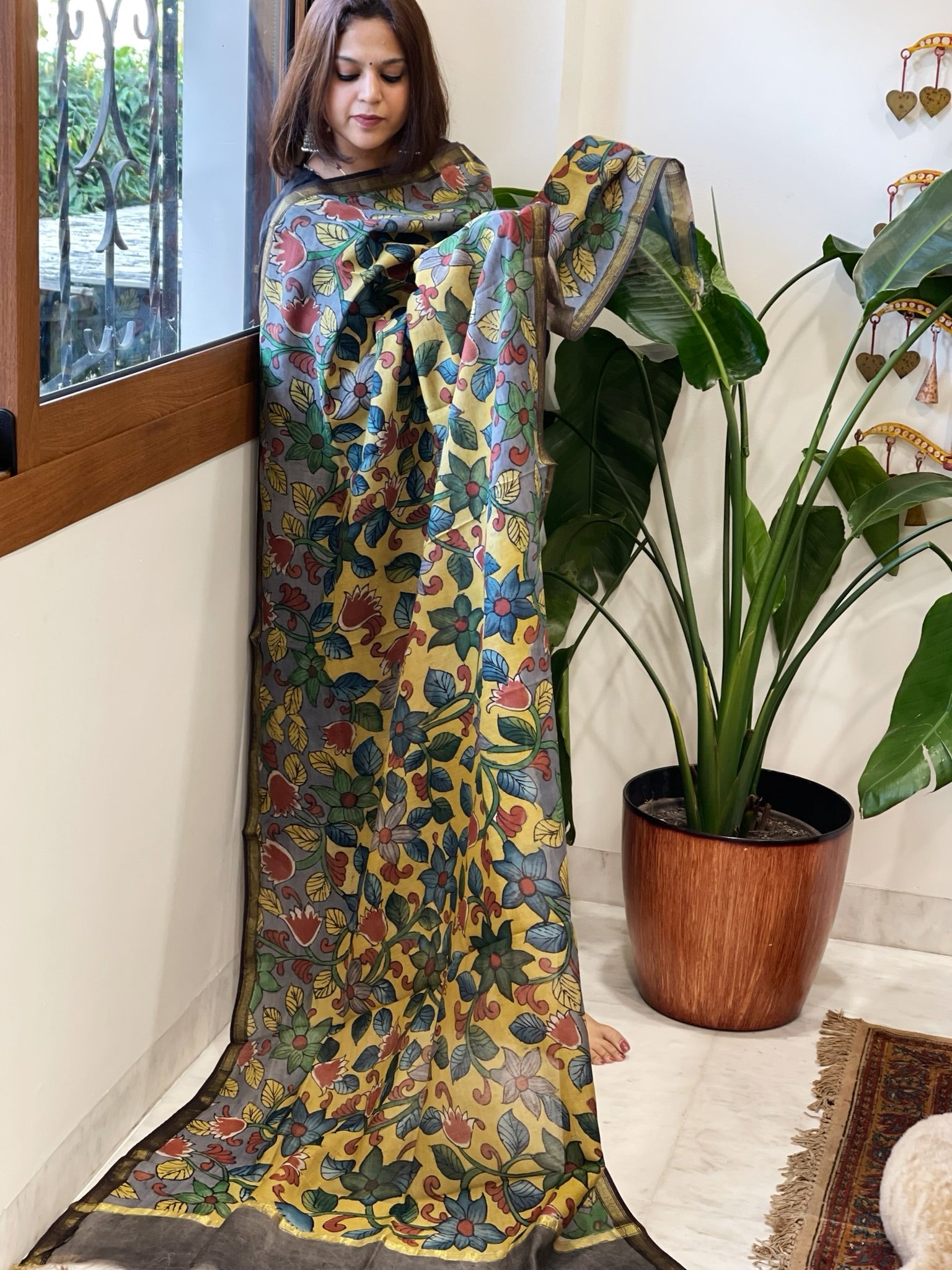 Handpainted Kalamkari Dupatta in Chanderi Silk - Masakalee