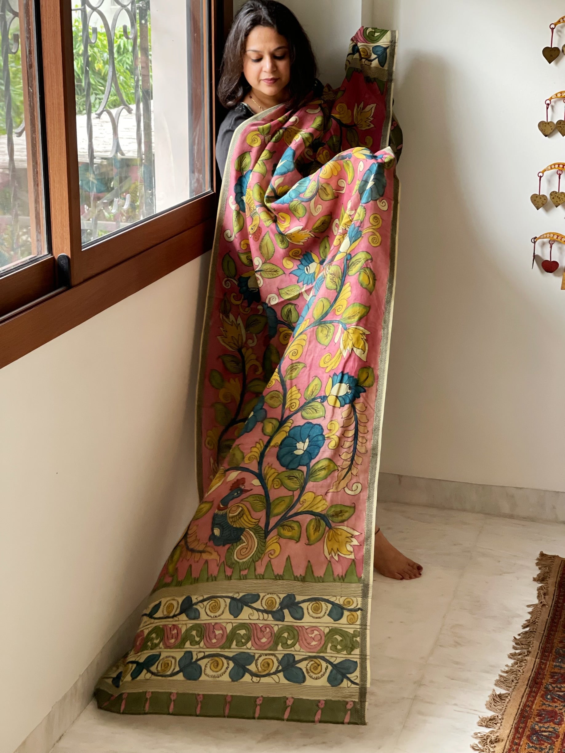 Handpainted Kalamkari Dupatta in Chanderi Silk - Masakalee