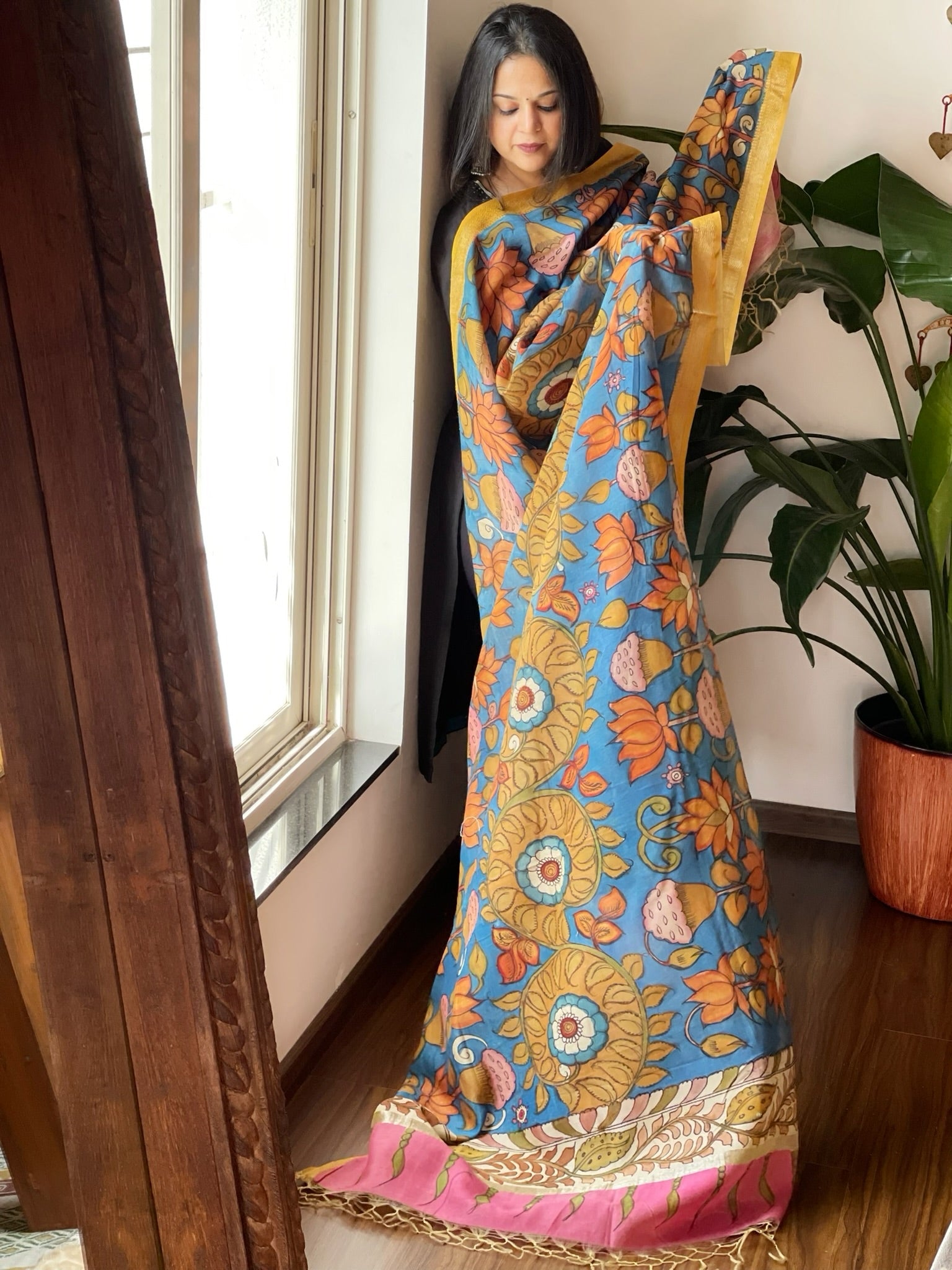 Handpainted Kalamkari Dupatta in Chanderi Silk - Masakalee