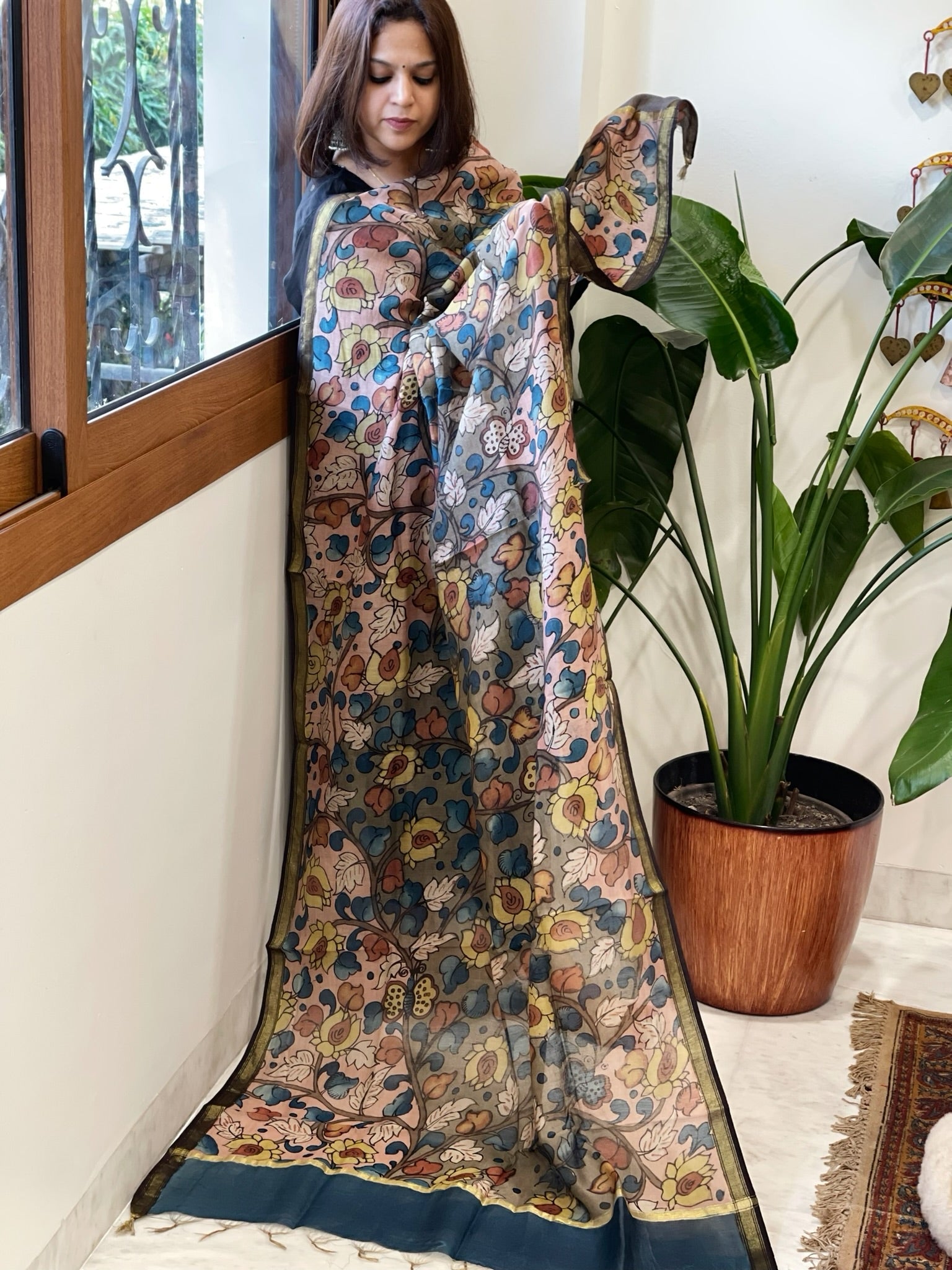 Handpainted Kalamkari Dupatta in Chanderi Silk - Masakalee