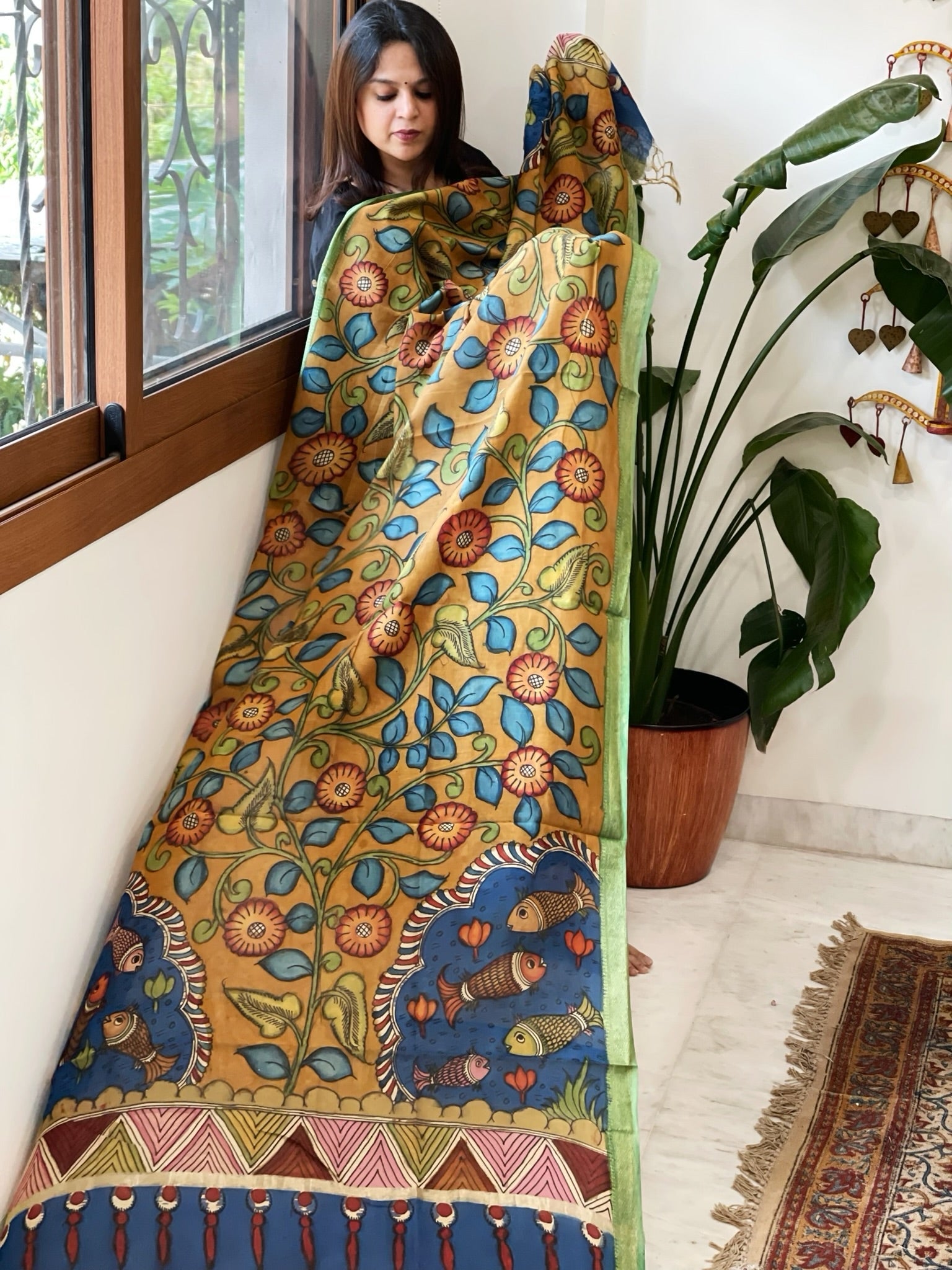 Handpainted Kalamkari Dupatta in Chanderi Silk - Masakalee