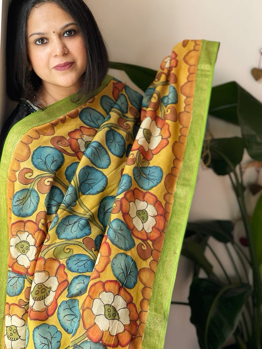 Handpainted Kalamkari Dupatta in Chanderi Silk - Masakalee