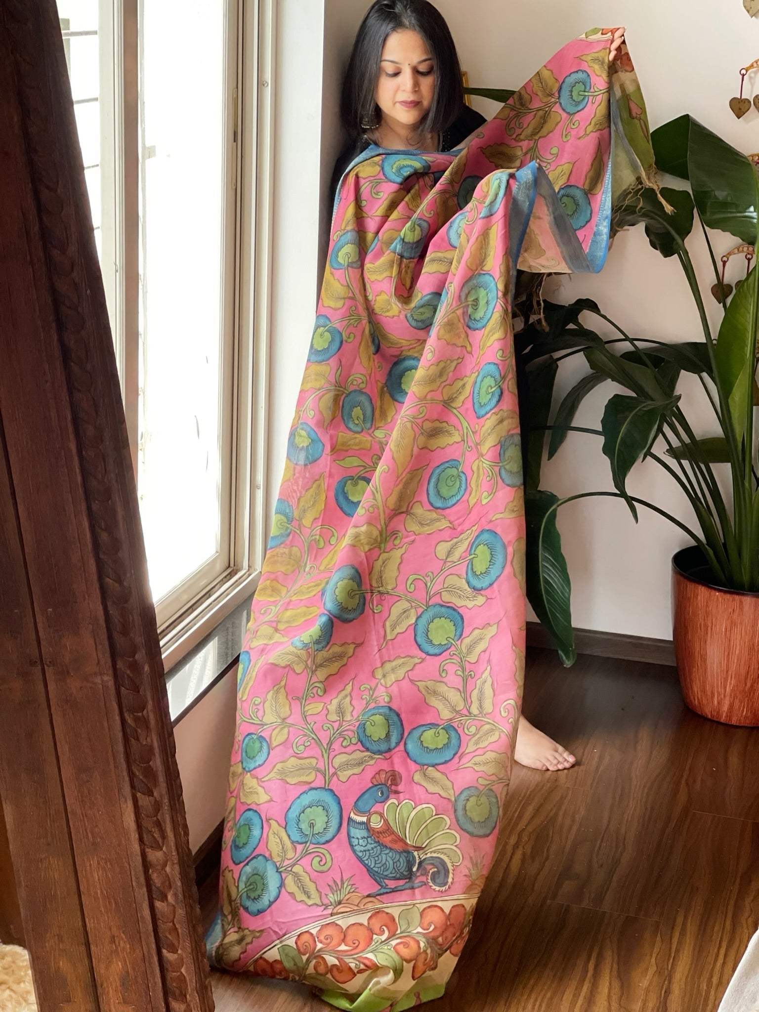 Handpainted Kalamkari Dupatta in Chanderi Silk - Masakalee