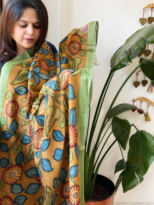 Handpainted Kalamkari Dupatta in Chanderi Silk - Masakalee