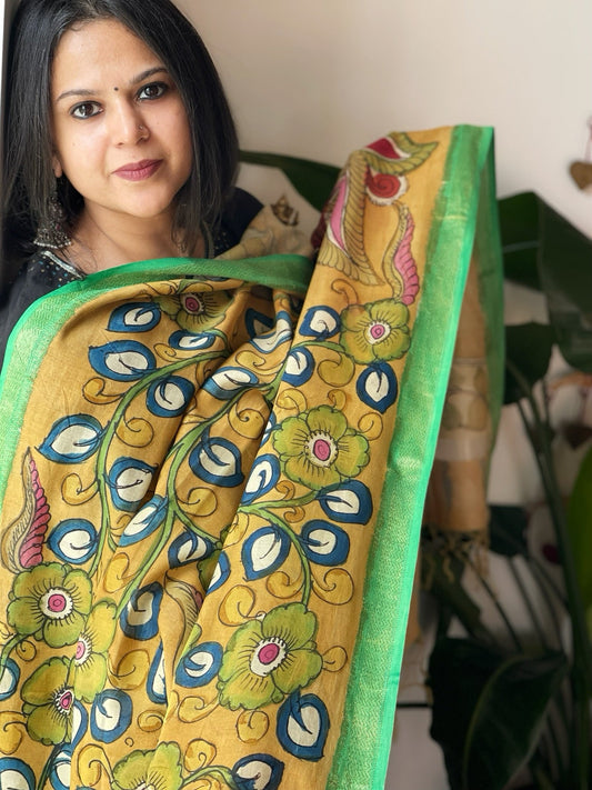 Handpainted Kalamkari Dupatta in Chanderi Silk - Masakalee