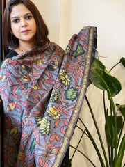 Handpainted Kalamkari Dupatta in Chanderi Silk - Masakalee