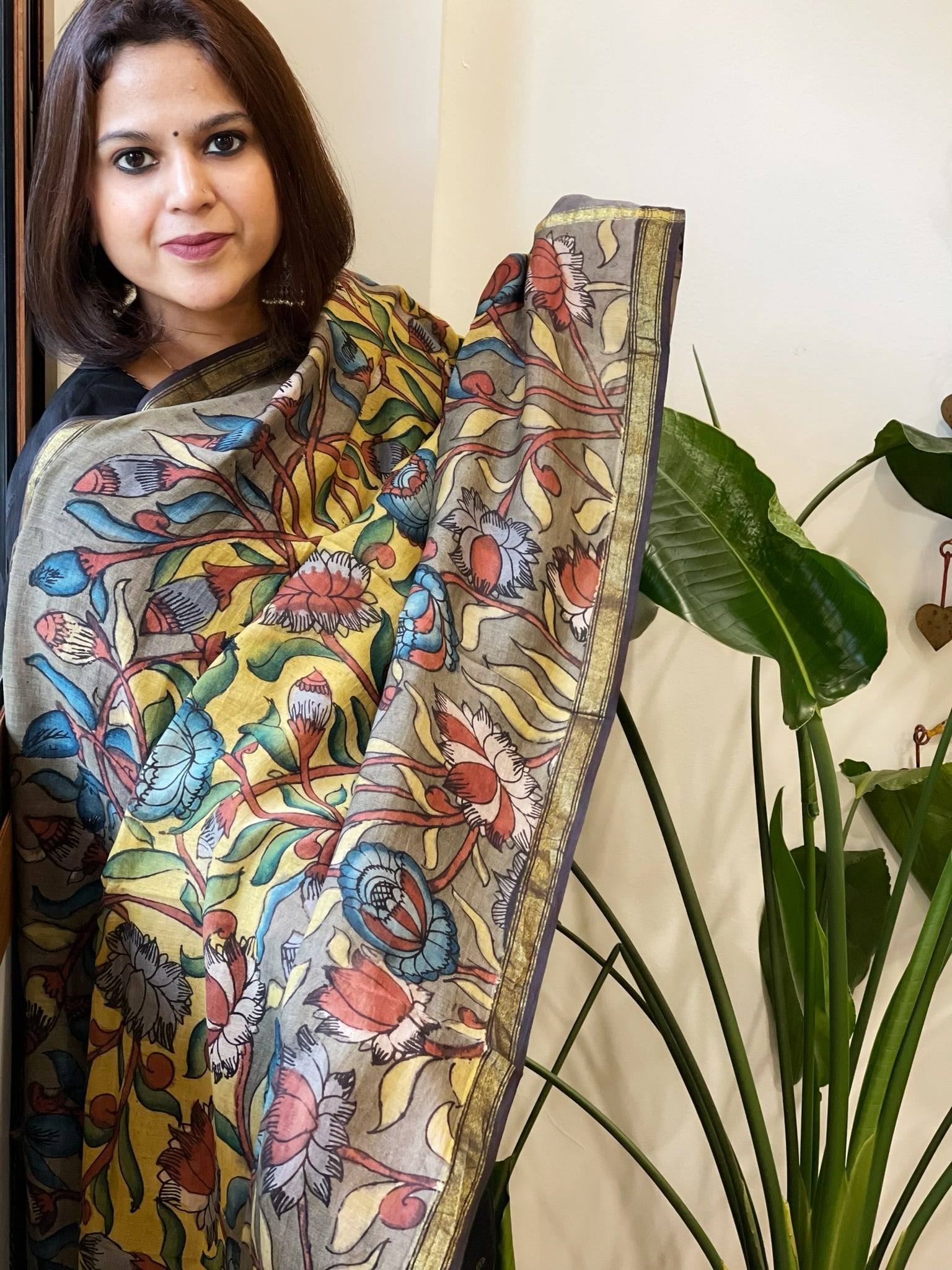 Handpainted Kalamkari Dupatta in Chanderi Silk - Masakalee