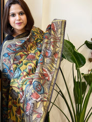 Handpainted Kalamkari Dupatta in Chanderi Silk - Masakalee