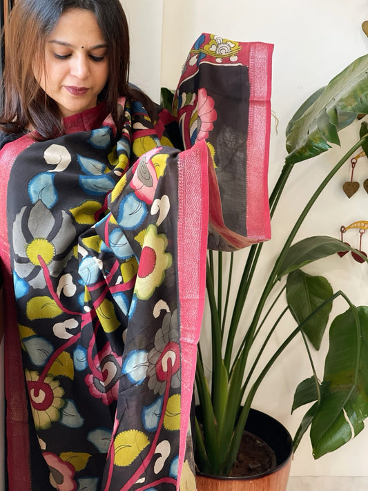 Handpainted Kalamkari Dupatta in Chanderi Silk - Masakalee