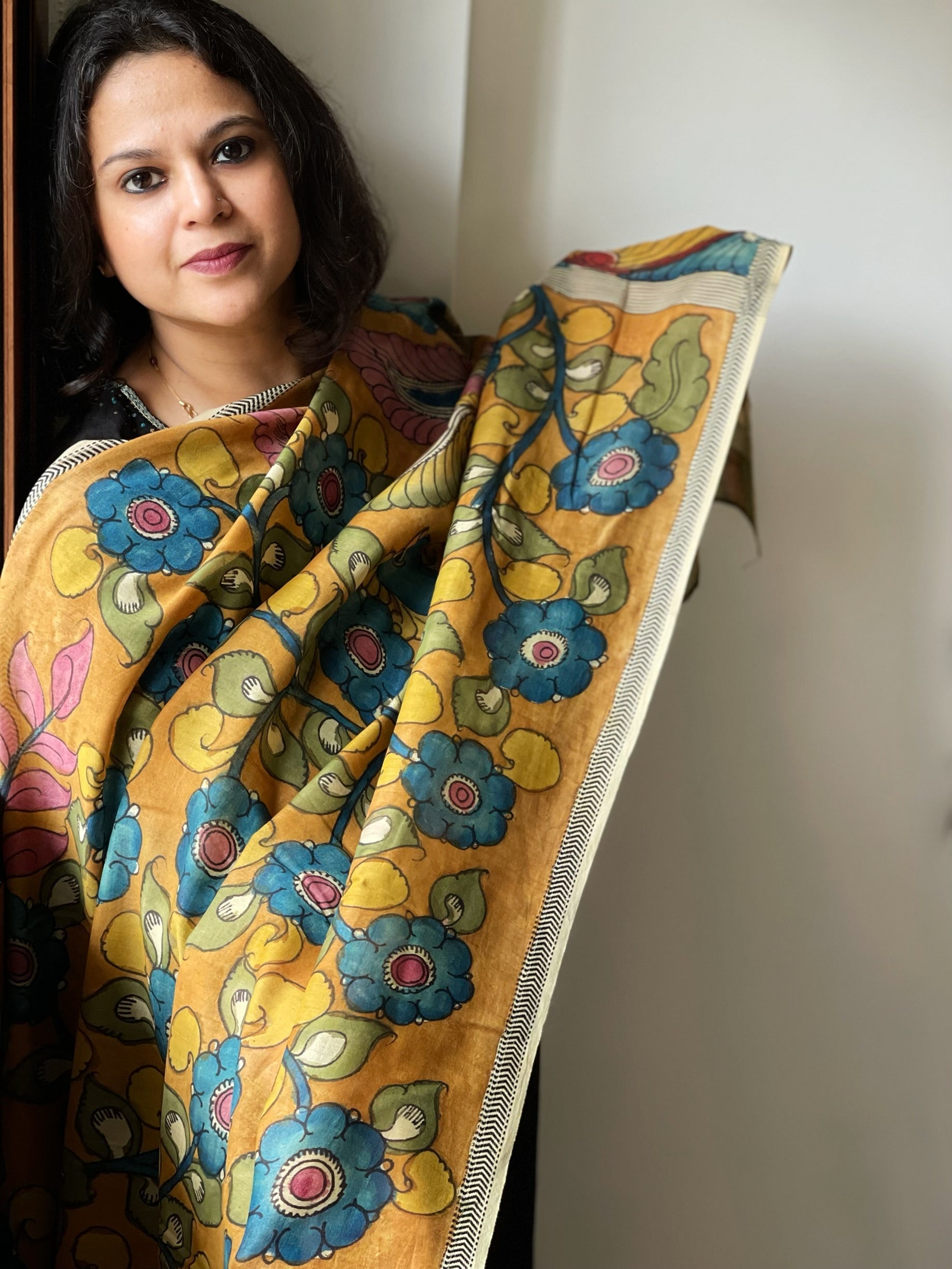 Handpainted Kalamkari Dupatta in Chanderi Silk - Masakalee