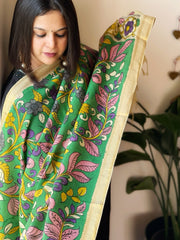 Handpainted Kalamkari Dupatta in Chennuri Silk - Masakalee