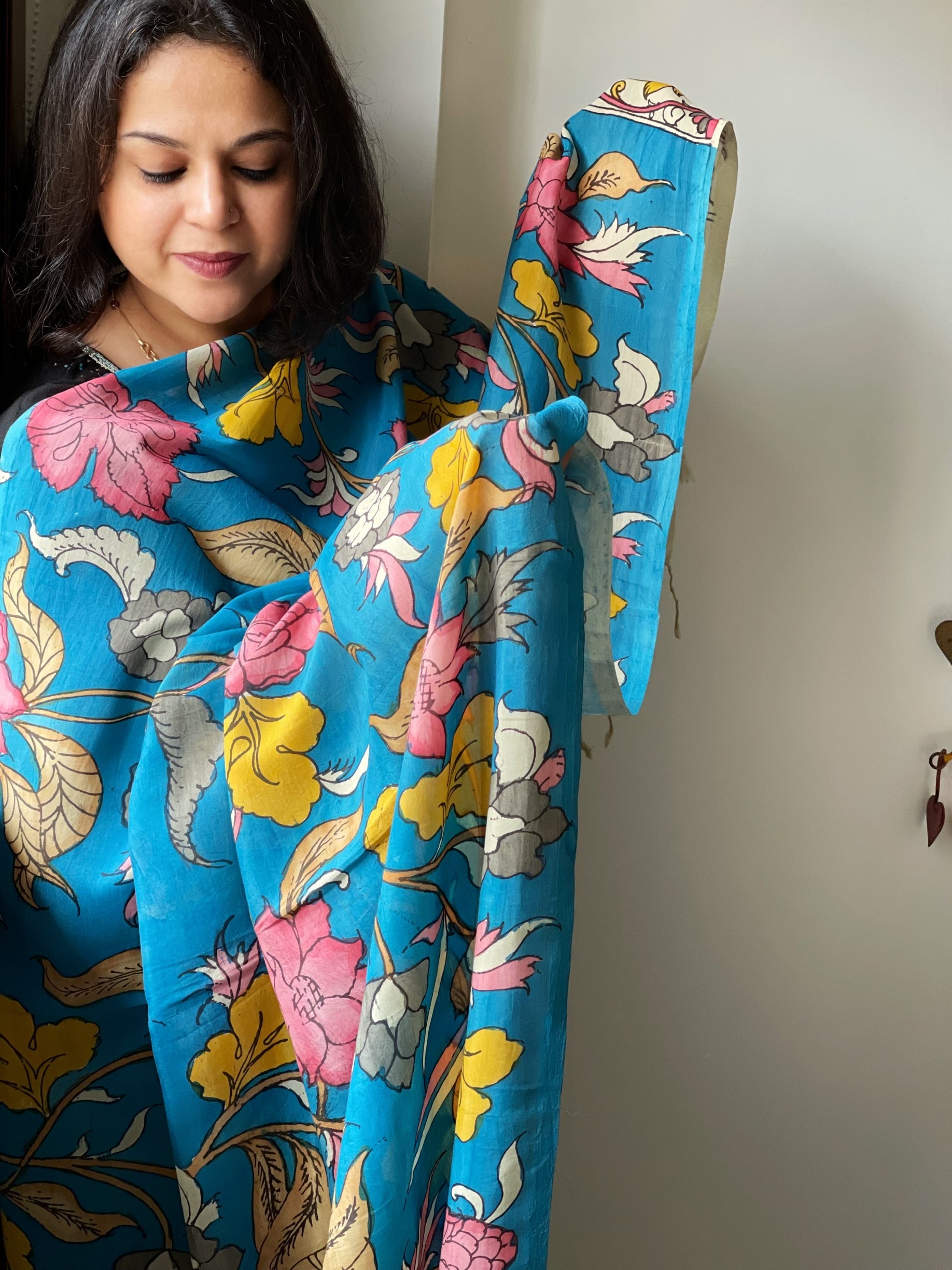 Handpainted Kalamkari Dupatta in Chennuri Silk - Masakalee