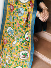 Handpainted Kalamkari Dupatta in Chennuri Silk - Masakalee