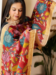 Handpainted Kalamkari Dupatta in Chennuri Silk - Masakalee