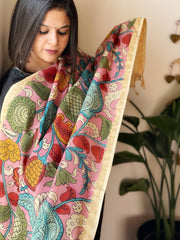 Handpainted Kalamkari Dupatta in Chennuri Silk - Masakalee