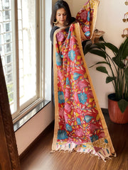 Handpainted Kalamkari Dupatta in Chennuri Silk - Masakalee