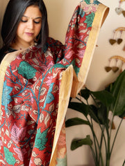 Handpainted Kalamkari Dupatta in Chennuri Silk - Masakalee