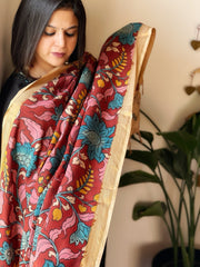 Handpainted Kalamkari Dupatta in Chennuri Silk - Masakalee