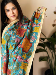 Handpainted Kalamkari Dupatta in Chennuri Silk - Masakalee