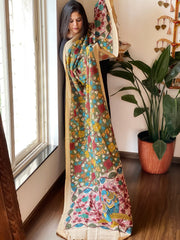 Handpainted Kalamkari Dupatta in Chennuri Silk - Masakalee