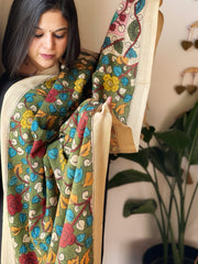 Handpainted Kalamkari Dupatta in Chennuri Silk - Masakalee