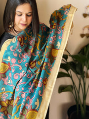 Handpainted Kalamkari Dupatta in Chennuri Silk - Masakalee