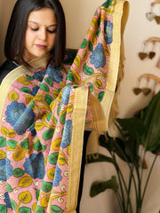 Handpainted Kalamkari Dupatta in Chennuri Silk - Masakalee