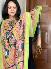Handpainted Kalamkari Dupatta in Chennuri Silk - Masakalee