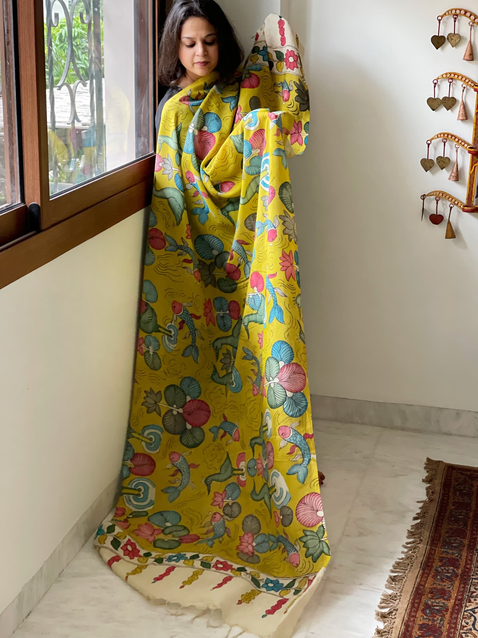 Handpainted Kalamkari Dupatta in Chennuri Silk - Masakalee