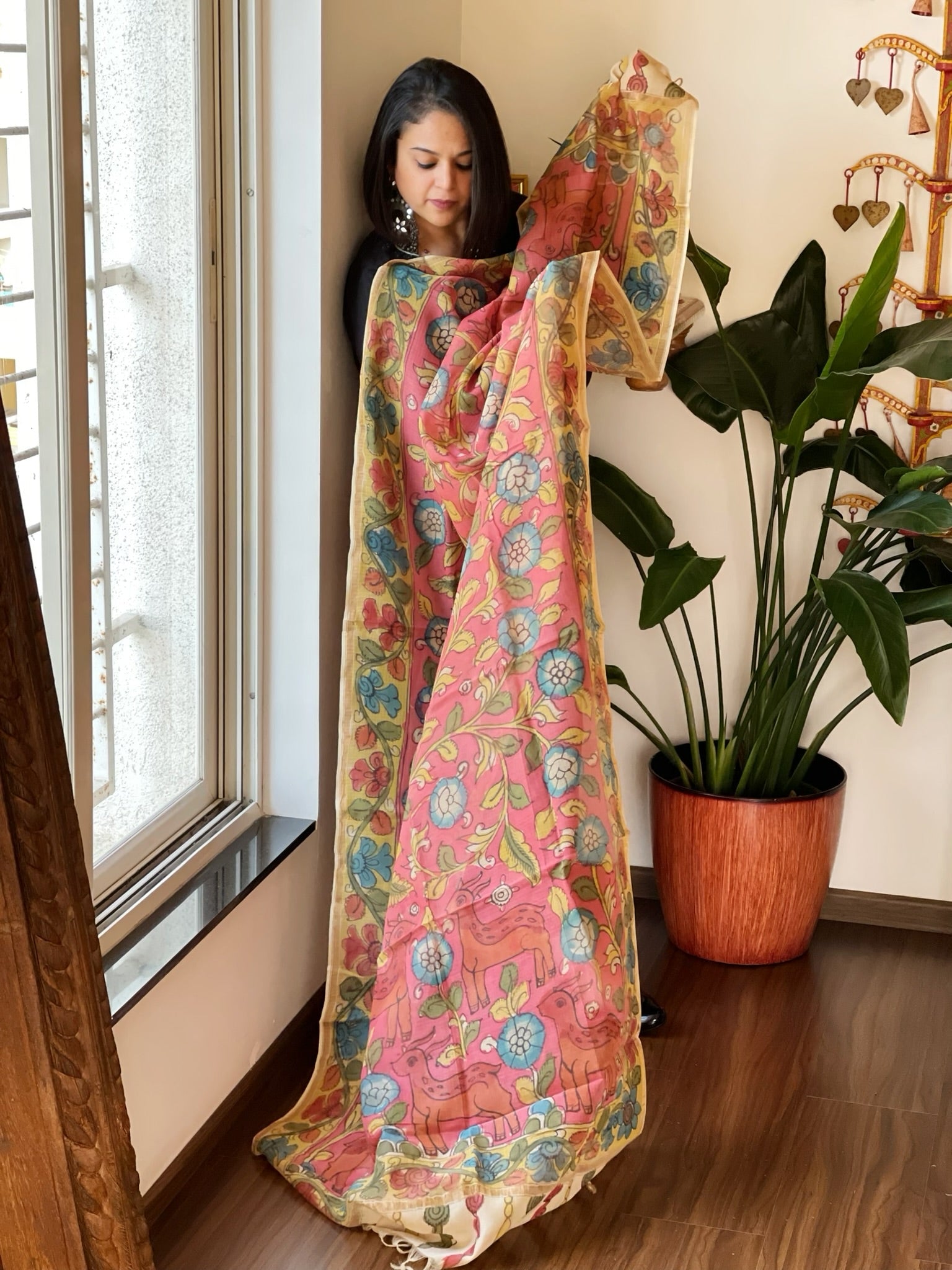 Handpainted Kalamkari Dupatta in Kota Cotton - Masakalee