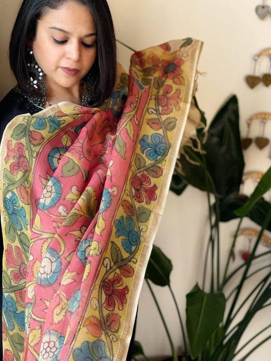 Handpainted Kalamkari Dupatta in Kota Cotton - Masakalee