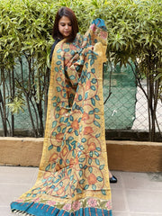 Handpainted Kalamkari Dupatta in Tussar Silk - Masakalee