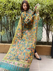 Handpainted Kalamkari Dupatta in Tussar Silk - Masakalee
