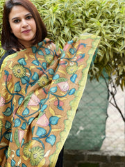 Handpainted Kalamkari Dupatta in Tussar Silk - Masakalee