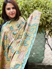 Handpainted Kalamkari Dupatta in Tussar Silk - Masakalee
