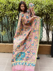 Handpainted Kalamkari Dupatta in Tussar Silk - Masakalee