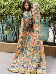 Handpainted Kalamkari Dupatta in Tussar Silk - Masakalee