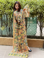 Handpainted Kalamkari Dupatta in Tussar Silk - Masakalee