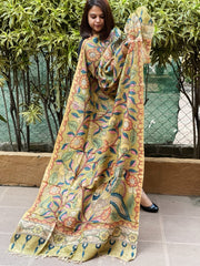 Handpainted Kalamkari Dupatta in Tussar Silk - Masakalee