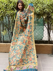 Handpainted Kalamkari Dupatta in Tussar Silk - Masakalee