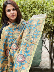 Handpainted Kalamkari Dupatta in Tussar Silk - Masakalee